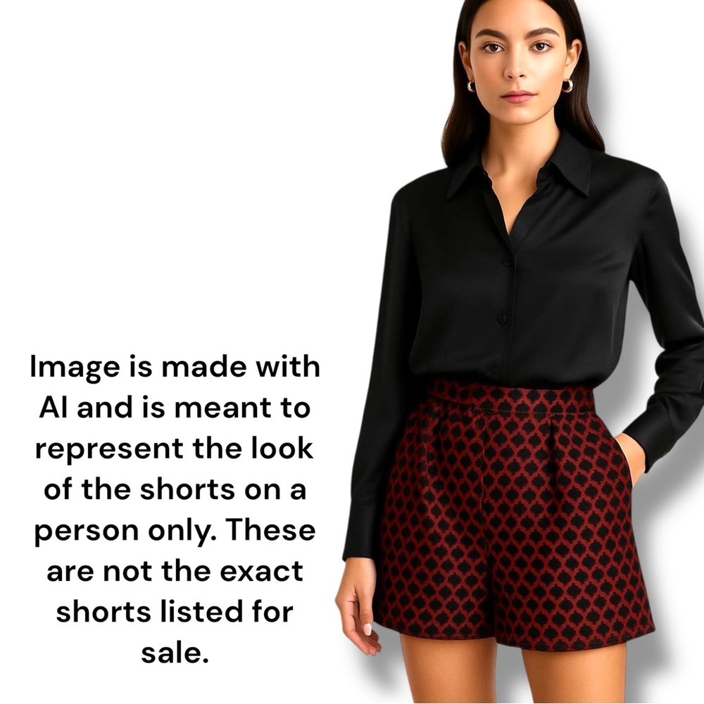 Eve by Eve's Red Black Silk Wool Pleated Shorts Size 8